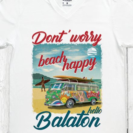 DONT WORRY BEACH HAPPY FÉRFI V NYAKÚ PÓLÓ FEHÉR