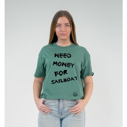 NEED MONEY NŐI ORG. PAMUT BOXY PÓLÓ ZÖLD