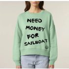 NEED MONEY NŐI ORG. PAMUT PULÓVER ZÖLD