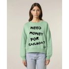 NEED MONEY NŐI ORG. PAMUT PULÓVER ZÖLD