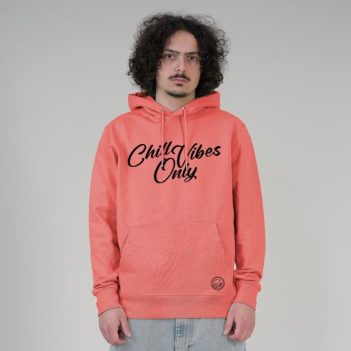 CHILL VIBES  UNISEX ORG. PAMUT HOODIE KORALL